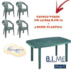 KIT TAVOLO CM 137X85 H.CM 72  + 4 SEDIE IMPILABILI 