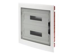 QUADRO DI DISTRIBUZIONE CON PANNELLI FINESTRATI E TELAIO ESTRAIBILE - PORTA TRASPARENTE FUMÉ - (18X2) 36 MODULI IP40